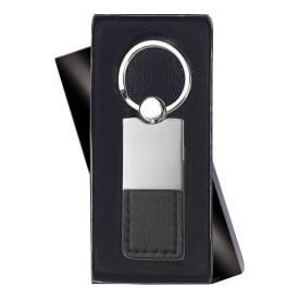 Columbus sleutelhanger - metaal - 9 cm - PU leren bandje - glimmende afwerking