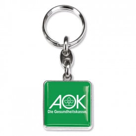 Vierkante sleutelhanger - metaal - 2.9 cm - met doming label