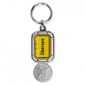 Straatnaam sleutelhanger - metaal - 2.9 cm - met winkelwagenmuntje - doming label