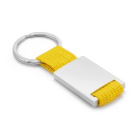 Yip rechthoek sleutelhanger - metaal - 6.5 cm - gekleurd polyester lint