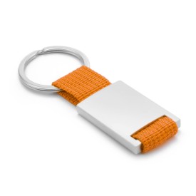 Yip rechthoek sleutelhanger - metaal - 6.5 cm - gekleurd polyester lint