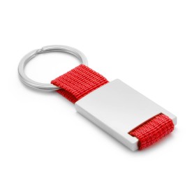 Yip rechthoek sleutelhanger - metaal - 6.5 cm - gekleurd polyester lint