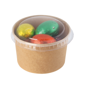 Snoeppot kraft karton met deksel 90 ml, gevuld met ca. 70 gr. DutchDex hartjes