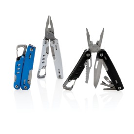 Solid multitool met karabijnhaak - aluminium en RVS - 11 functies