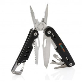 Solid multitool met karabijnhaak - aluminium en RVS - 11 functies
