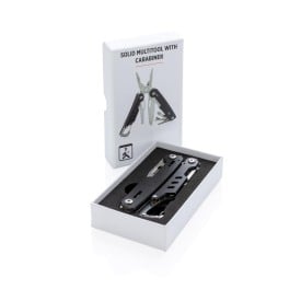 Solid multitool met karabijnhaak - aluminium en RVS - 11 functies
