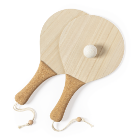 Bubbak strand rackets - hout - kurken handvat - verpakt in katoenen zakje
