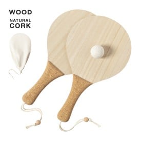Bubbak strand rackets - hout - kurken handvat - verpakt in katoenen zakje