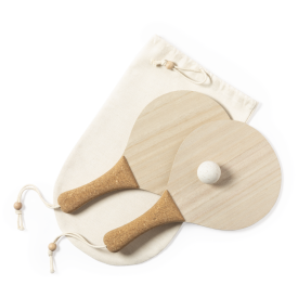 Bubbak strand rackets - hout - kurken handvat - verpakt in katoenen zakje