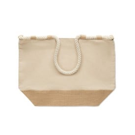 Strandtas - katoenen canvas en jute - ritssluiting - koordhengsels