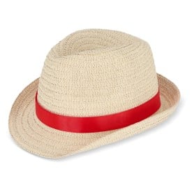 Strohoed met gekleurde band-Rood