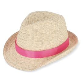 Strohoed met gekleurde band-Roze