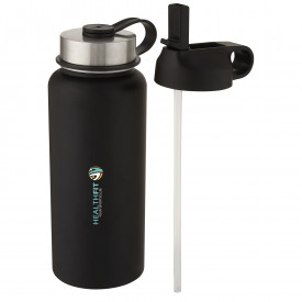 Supra 1 liter koper vacuüm geïsoleerde drinkfles met 2 deksels-Zwart