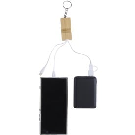 Sutton sleutelhanger - bamboe - telefoonhouder - met oplaadkabels