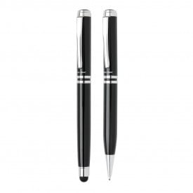 Swiss Peak Executive pennenset - metaal - blauwe inkt - balpen en stylus rollerbalpen - geschenkverpakking