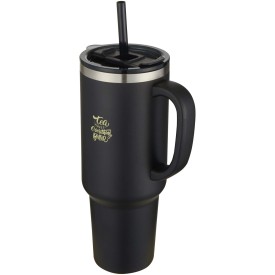 Sydney 1200 ml dubbelwandige RCS gecertificeerde vacuümgeïsoleerde mok van koper met rietje-Zwart