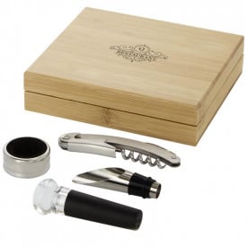 Seasons 4-delige wijnset - RVS en bamboe - in geschenkverpakking