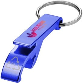 Tao fles- en blikopener van RCS gerecycled aluminium met sleutelhanger-Koningsblauw