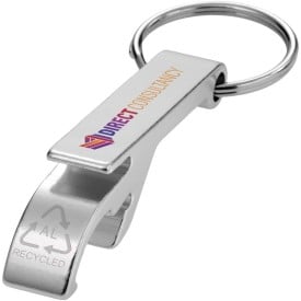 Tao fles- en blikopener van RCS gerecycled aluminium met sleutelhanger-Zilver