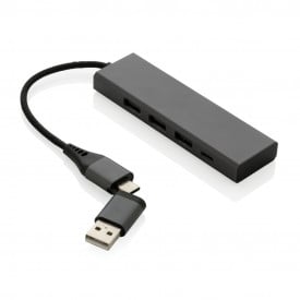 Terra hub met 3 USB-poorten - gerecycled aluminium - USB-C en A