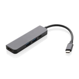 Terra hub met HDMI input - gerecycled aluminium - USB-C en A - 4K HDMI-poort