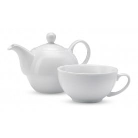 Tea Time theepot 400ml - keramiek - wit - inclusief theekopje - geschenkverpakking