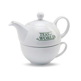 Tea Time theepot 400ml - keramiek - wit - inclusief theekopje - geschenkverpakking