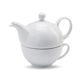 Tea Time theepot 400ml - keramiek - wit - inclusief theekopje - geschenkverpakking