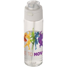 Theron 700 ml RCS-waterfles van gerecycled plastic met een deksel met dubbele functie en een uitklapbaar rietje-Transparant helder