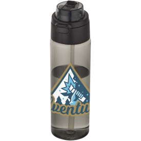 Theron 700 ml RCS-waterfles van gerecycled plastic met een deksel met dubbele functie en een uitklapbaar rietje-Zwart