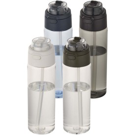 Theron 700 ml RCS-waterfles van gerecycled plastic met een deksel met dubbele functie en een uitklapbaar rietje