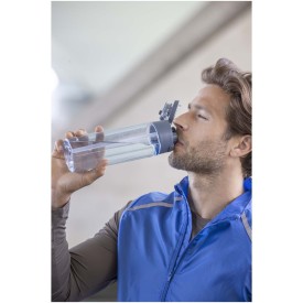Theron 700 ml RCS-waterfles van gerecycled plastic met een deksel met dubbele functie en een uitklapbaar rietje