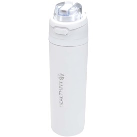 Theron 800 ml RCS enkelwandige gerecyclede roestvrijstalen waterfles, een deksel met dubbele functie en een uitklapbaar rietj-Wit