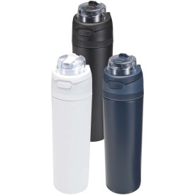 Theron 800 ml RCS enkelwandige gerecyclede roestvrijstalen waterfles, een deksel met dubbele functie en een uitklapbaar rietje