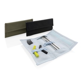 Set rietjes en spork - RVS en kunstof - in etui met klittenbandsluiting