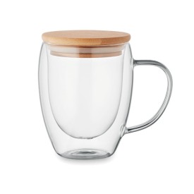 Tiral mok 250ml - borosilicaatglas - bamboe deksel - met handvat