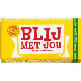 Tony's Chocolonely blij met jou chocoladereep - 180 gram - melk noga - onbedrukt