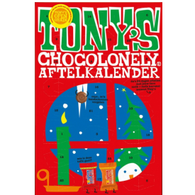 Tony's Chocolonely adventskalender klein - 24 Tiny Tony's - melk en karamel zeezout - met banderol