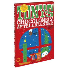 Tony's Chocolonely adventskalender klein - 24 Tiny Tony's - melk en karamel zeezout - met banderol