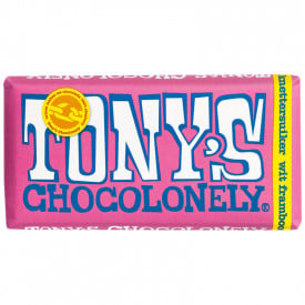 Tony's Chocolonely chocoladereep 180 gram-Wit framboos knettersuiker