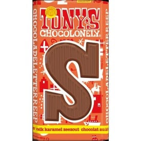 Tony's Chocolonely letter chocoladereep - 180 gram - diverse smaken - s - gepersonaliseerde wikkel-Melk karamel zeezout