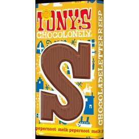 Tony's Chocolonely letter chocoladereep - 180 gram - diverse smaken - s - gepersonaliseerde wikkel-Melk pepernoot