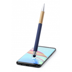 Zabox stylus balpen - aluminium - blauwe inkt - bamboe grip