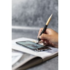 Zabox stylus balpen - aluminium - blauwe inkt - bamboe grip