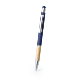 Zabox stylus balpen - aluminium - blauwe inkt - bamboe grip