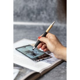 Zabox stylus balpen - aluminium - blauwe inkt - bamboe grip