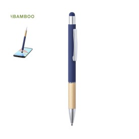 Zabox stylus balpen - aluminium - blauwe inkt - bamboe grip