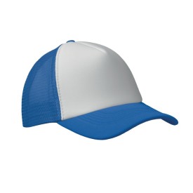 Trucker baseball cap - polyester - 5 panelen - gekleurde klep - druksluiting-Blauw/wit