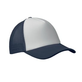 Trucker baseball cap - polyester - 5 panelen - gekleurde klep - druksluiting-Donkerblauw