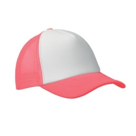 Trucker baseball cap - polyester - 5 panelen - gekleurde klep - druksluiting-Neon fuchsia